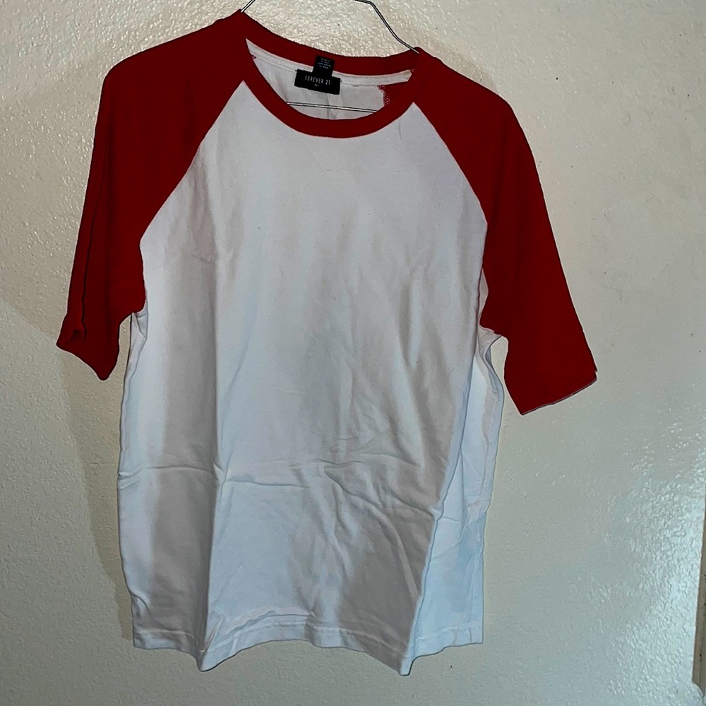 A short sleeve red baseball vibe shirt